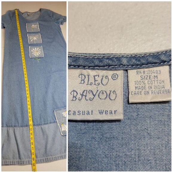 Bleu Bayou Vintage 90s Denim Dress with Daisy Patchwork Embroidery Cottagecore - Picture 10 of 10